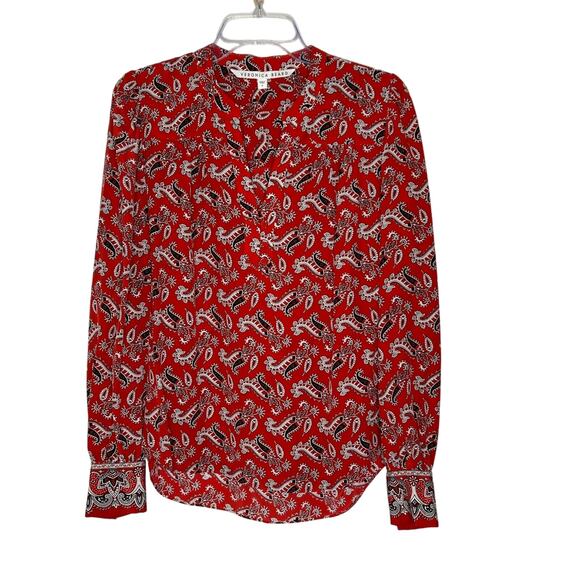 Veronica Beard Red Paisley Print Long Sleeve 100% Silk Blouse Women's Size 6 - Picture 1 of 9